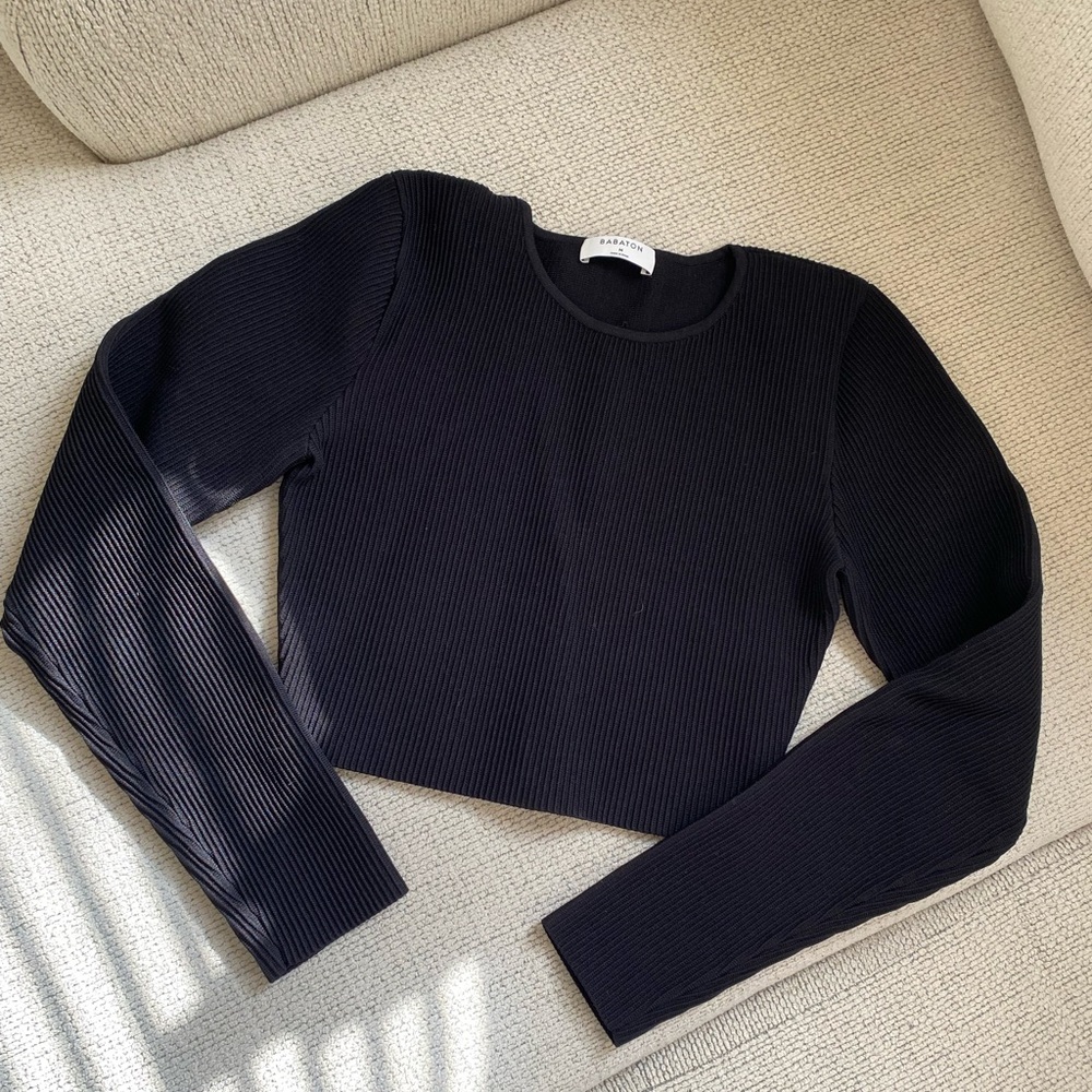 Babaton Black Long Sleeve Fitted Crop Sweatshirt